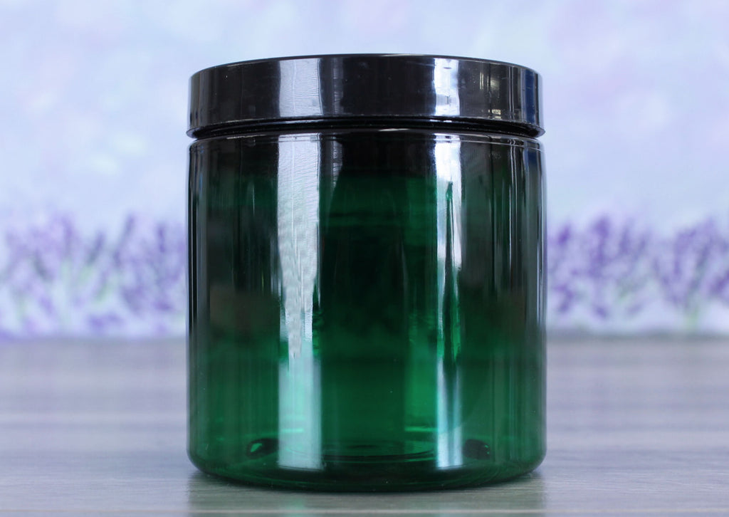 Jar, PET Green, 8oz Deep + Smooth Black Lid (70/400)