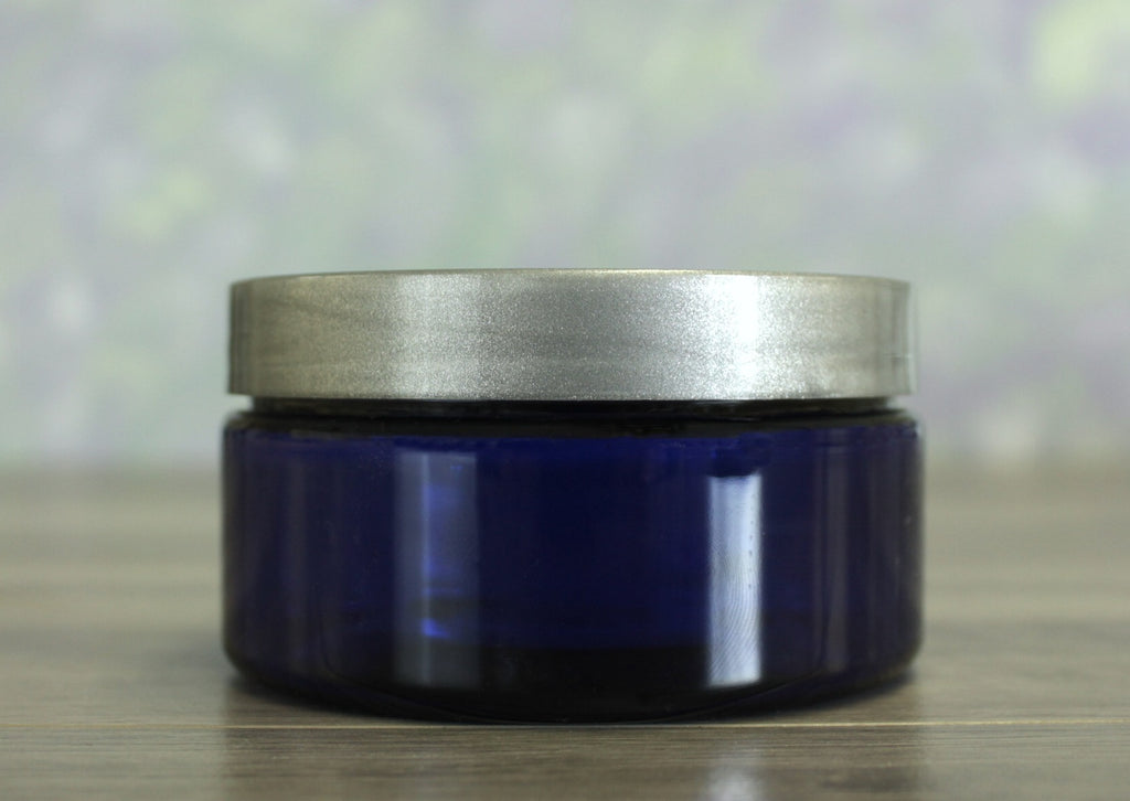 Jar, PET Blue Wide, 8oz + Smooth Silver Lid (89/400)