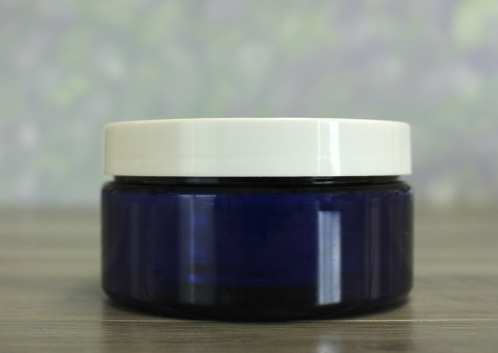 Jar, PET Blue Wide, 8oz + Smooth White Lid (89/400)