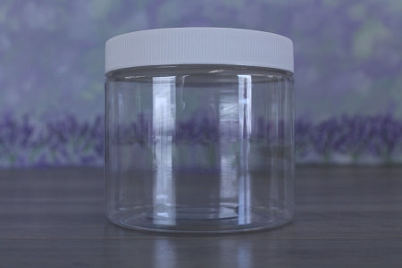 Jar, PET Clear, 16oz + Ribbed White Lid (89/400)