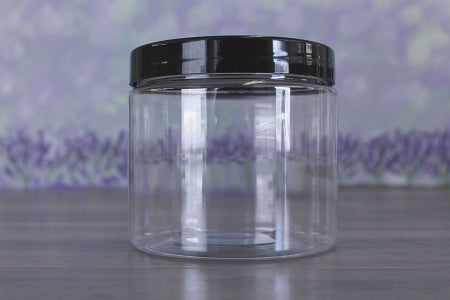 Jar, PET Clear, 16oz + Smooth Black (89/400)