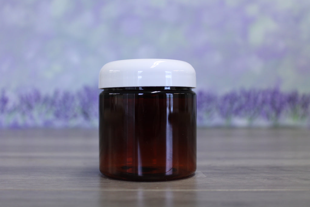 Jar, PET Amber, 4oz Deep + Dome White Lid (58/400)