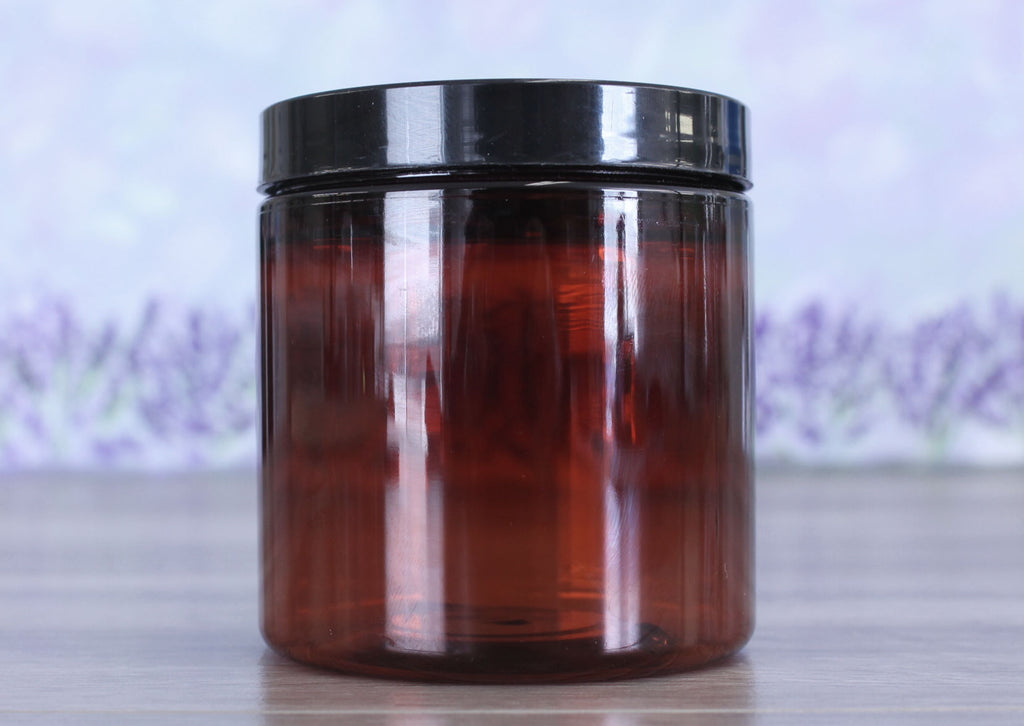 Jar, PET Amber, 8oz Deep + Smooth Black Lid (70/400) 