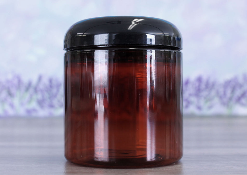 Jar, PET Amber, 8oz Deep + Dome Black Lid (70/400) 