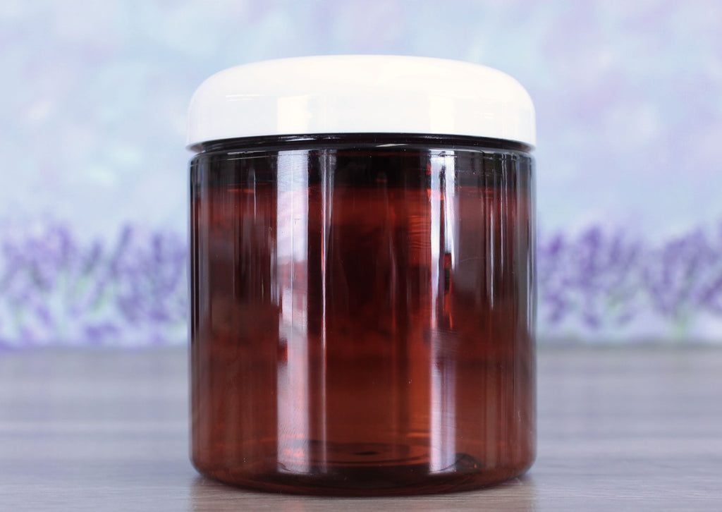 Jar, PET Amber, 8oz Deep + Dome White Lid (70/400)