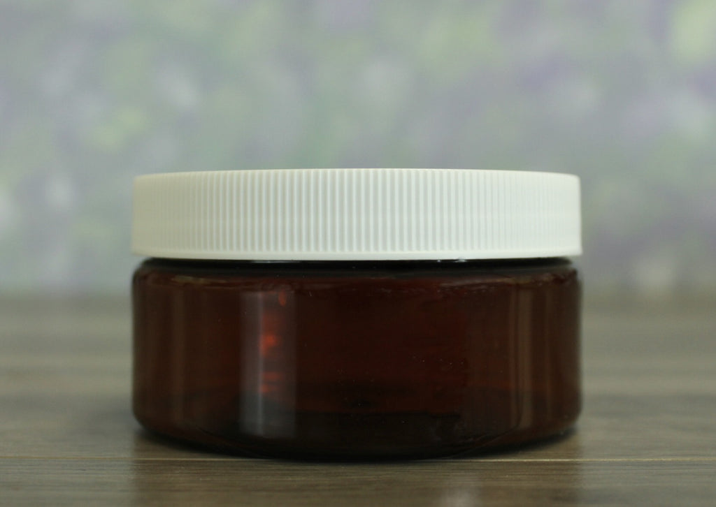Jar, PET Amber, 8oz + Ribbed White Lid (89/400)