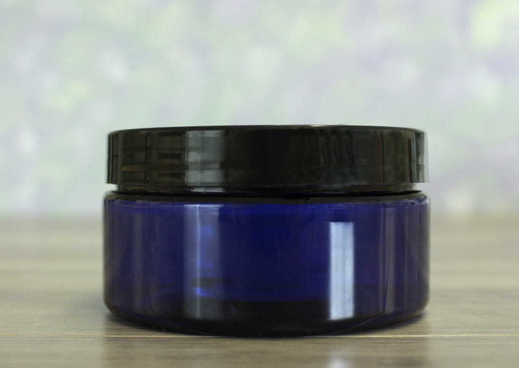 Jar, PET Blue Wide, 8oz + Smooth Black Lid (89/400)