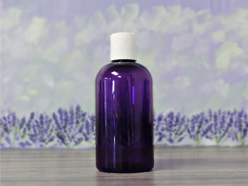 Boston Round PET, PURPLE 8oz + Disc White Cap (24/410)