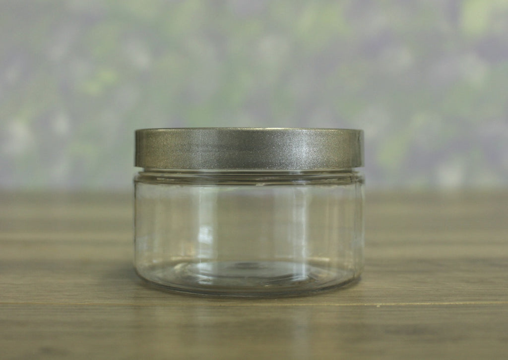 Jar, PET Clear 4oz Wide + Smooth Silver (70/400)