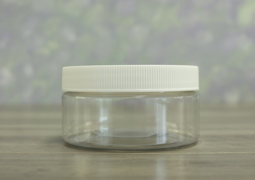Jar, PET Clear, 8oz + Ribbed White Lid (89/400)