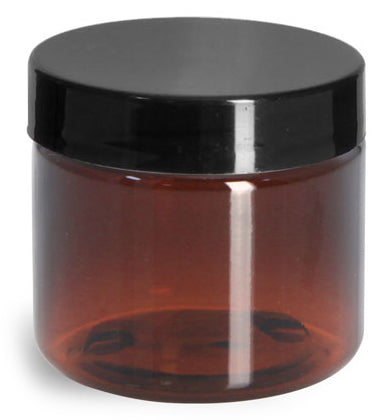 Jar, PET Amber, 2oz Deep w/Ribbed Black Lid