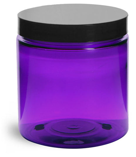Jar, PET Purple, 8oz Deep + Smooth Black Lid (70/400)