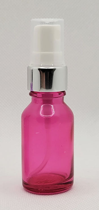 Glass Bottle, Boston Round 15ml w/White Mister, PINK 