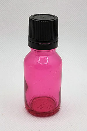 Glass Bottle, Boston Round 15ml w/Black Dripper, PINK